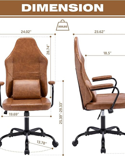 Executive Office Chair, Home Office Desk Chair, High Back PU Leather Desk Chair, 360° Swivel Computer Chair, Height Adjustable Tilt Vanity Task Chair for Office, Reading Meeting Room - LeafyLoom