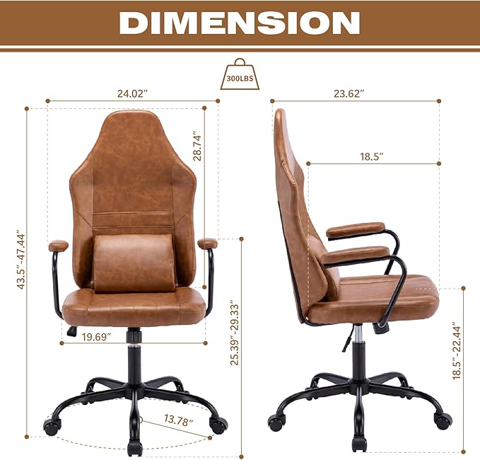 Executive Office Chair, Home Office Desk Chair, High Back PU Leather Desk Chair, 360° Swivel Computer Chair, Height Adjustable Tilt Vanity Task Chair for Office, Reading Meeting Room - LeafyLoom