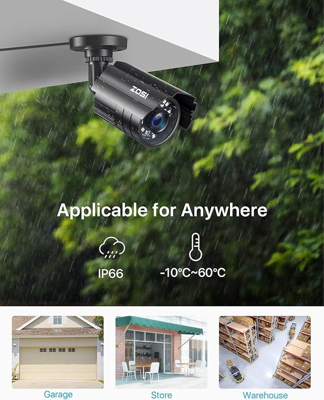 ZOSI 1080P CCTV Camera Outdoor Indoor Hybrid 4 in 1 HD TVI/CVI/AHD/CVBS Home Security Cameras System,Night Vision,Waterproof Metal Housing Bullet Cam For 960H,720P,1080P,5MP,4K analog Surveillance DVR ZOSI