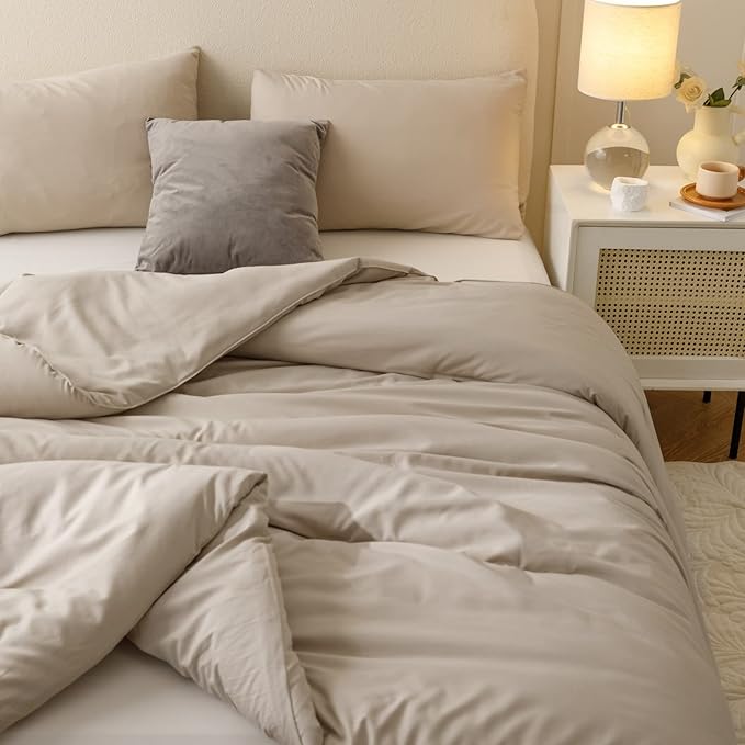 ROSGONIA King Size Comforter Set Oatmeal, 3pcs (1 Boho Comforter & 2 Pillowcases), All Season Bedding Soft Lightweight Bedspread Blanket Quilt - LeafyLoom