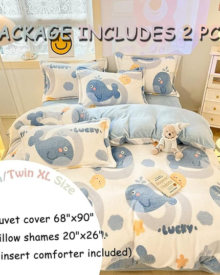 MorroMorn Twin Duvet Cover Set, Blue Whale Comforter Covers Bedding Sets, Fluffy Blanket Ultra Soft Kawaii Cute for Girls Toddler Kids Teen Women Twin/Twin XL Size - LeafyLoom
