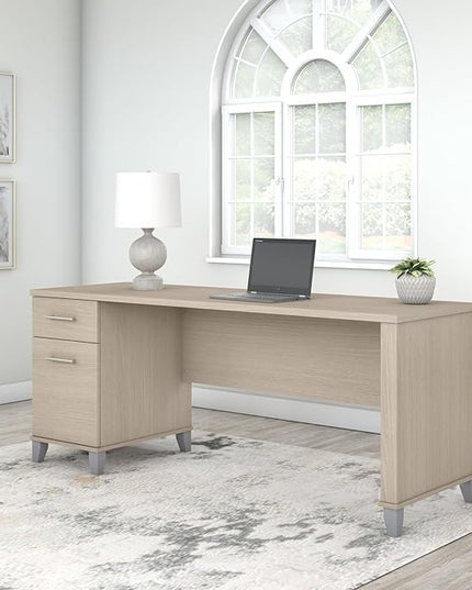 Bush Furniture Somerset 72W Office Desk with Drawers in Sand Oak - LeafyLoom