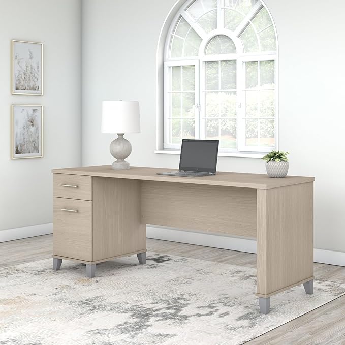 Bush Furniture Somerset 72W Office Desk with Drawers in Sand Oak - LeafyLoom