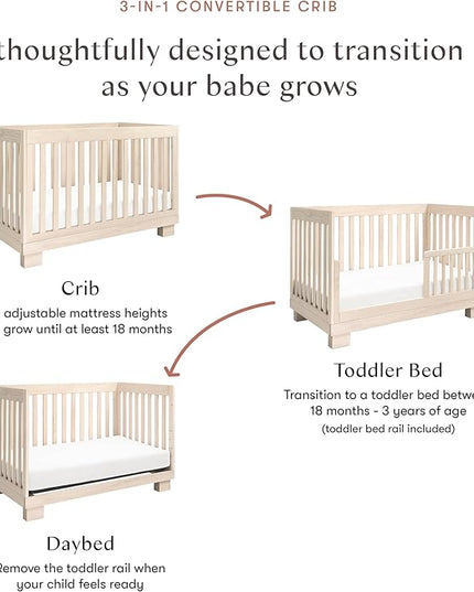 babyletto Modo 3-in-1 Convertible Crib with Toddler Bed Conversion Kit in Washed Natural, Greenguard Gold Certified - LeafyLoom