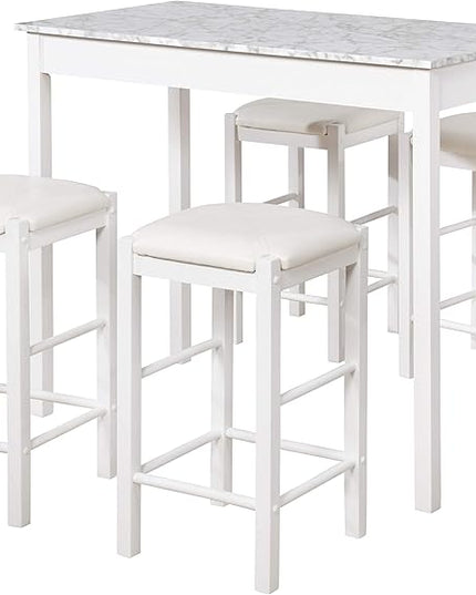 Linon White 3 Piece Faux Marble Tavern Set - LeafyLoom