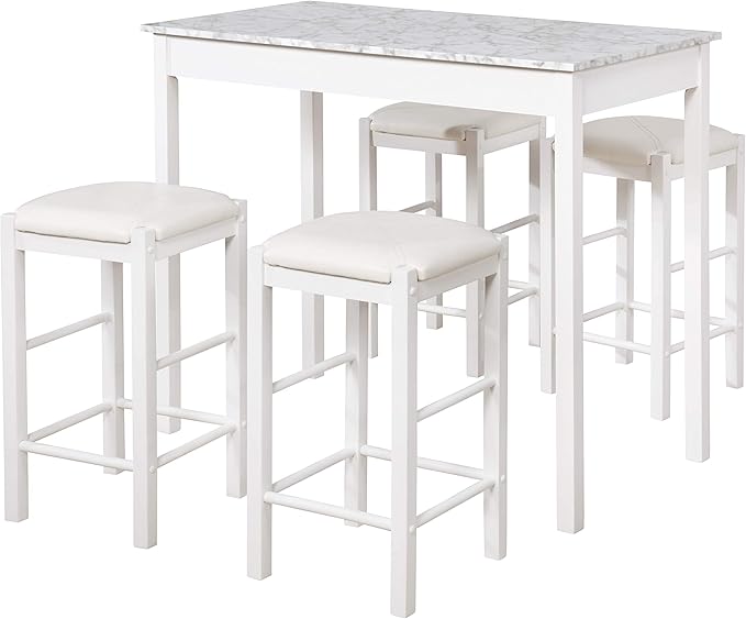 Linon White 3 Piece Faux Marble Tavern Set - LeafyLoom