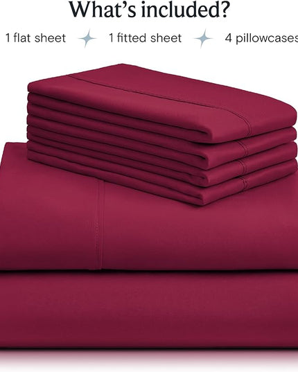 LuxClub 6 PC King Sheet Set, Breathable Luxury Bed Sheets, Deep Pockets 18" Wrinkle Free Cooling Bed Sheets Machine Washable Hotel Bedding Silky Soft - Burgundy King - LeafyLoom