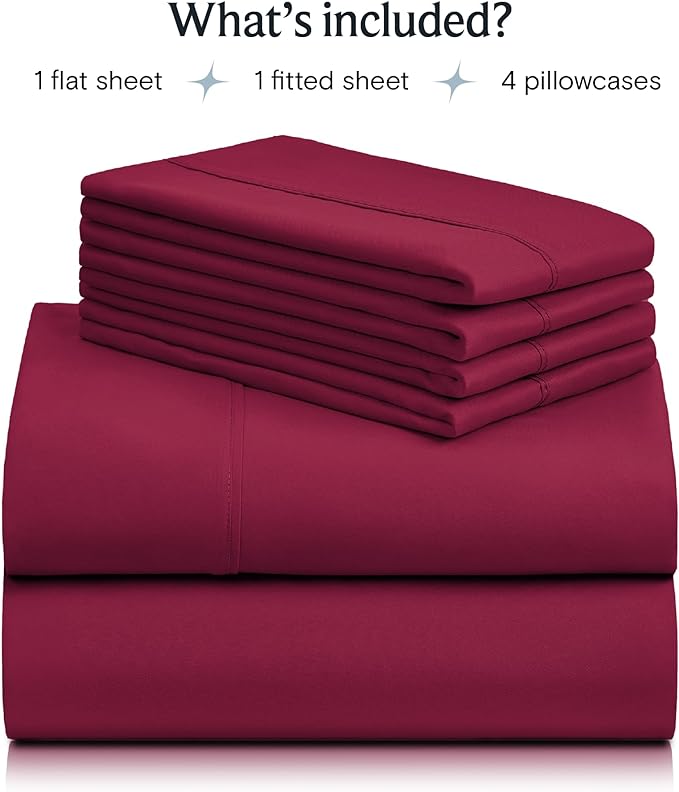 LuxClub 6 PC King Sheet Set, Breathable Luxury Bed Sheets, Deep Pockets 18" Wrinkle Free Cooling Bed Sheets Machine Washable Hotel Bedding Silky Soft - Burgundy King - LeafyLoom