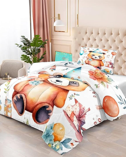 Brown Panda Twin Comforter Set - 2Pcs Cartoon Panda Twin Bedding Set for Boys Girls Kids Lovely Animals Cake Theme Comforter with 1 Quilt and 1 Pillowcase All Seasons Boys Girls Gifts, Twin Size - LeafyLoom