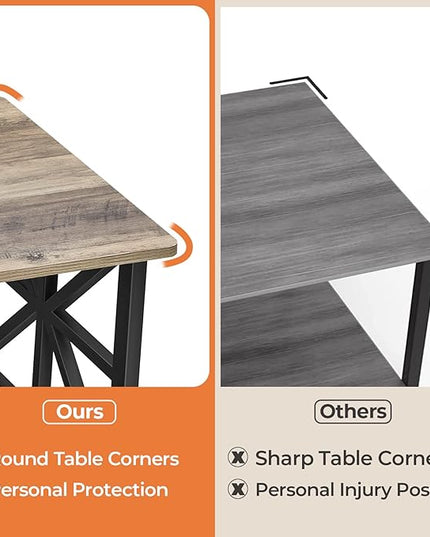 GreenForest Coffee Table for Living Room with Round Corners Farmhouse Style Center Table with Storage Shelf 39 Inch Space Saving Easy Assembly Gray Wash - LeafyLoom