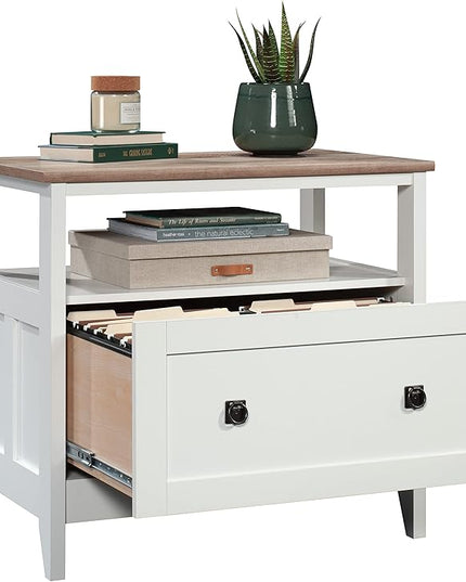 Sauder August Hill Lateral File, L: 19.53" x W: 32.28" x H: 29.25", Soft White Finish - LeafyLoom