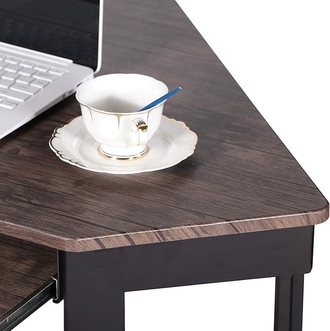 VECELO Corner Computer Desk 42 x 30 inches with Smooth Keyboard & Storage Shelves for Home Office Workstation, Rustic Brown - LeafyLoom
