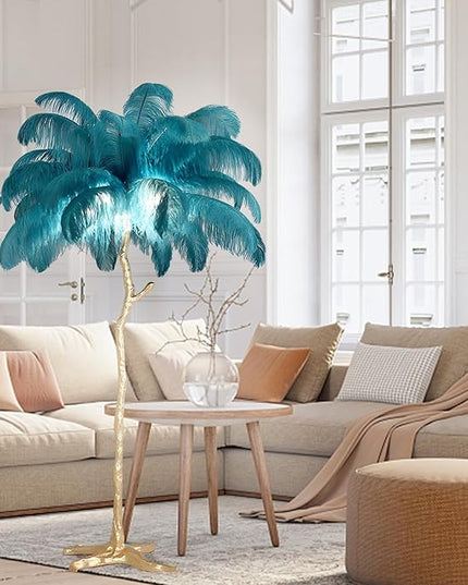 Ostrich Feather Floor Lamp, Modern LED Dimmable Standing Lamp, Romantic Princess Bedroom Reading Lamp, Tall Corner Lamp for Living Room, Dining Room and Office (Dark Green) - LeafyLoom