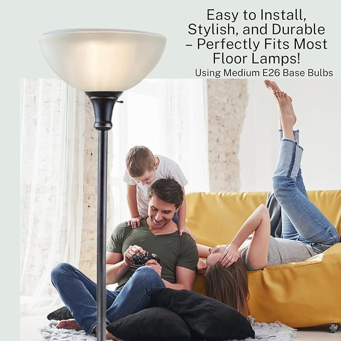 LIGHTACCENTS Glass Lamp Shade Replacement for Floor Lamp Frosted Glass - Lamp Shade for Floor Lamps - Glass Lamp Shade - Floor Lamp Shade Replacement -Replacement Glass For Floor Lamps White - LeafyLoom