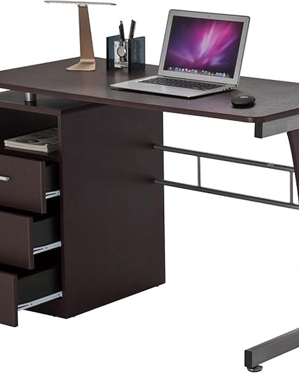 Techni Mobili Drawers Computer Desk, 48" W x 23" D x 30" H, Chocolate - LeafyLoom