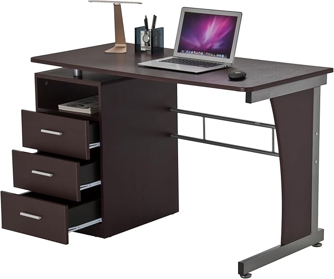 Techni Mobili Drawers Computer Desk, 48" W x 23" D x 30" H, Chocolate - LeafyLoom