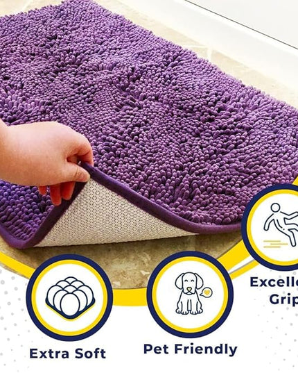 Muddy Mat® Original Dog Door Mat for Muddy Paws, Super Absorbent Microfiber, Non-Slip Washable Pet Rug, Quick Dry Chenille Entryway Carpet, Machine Washable Indoor Outdoor mat, Purple 35"x60" MuddyMat