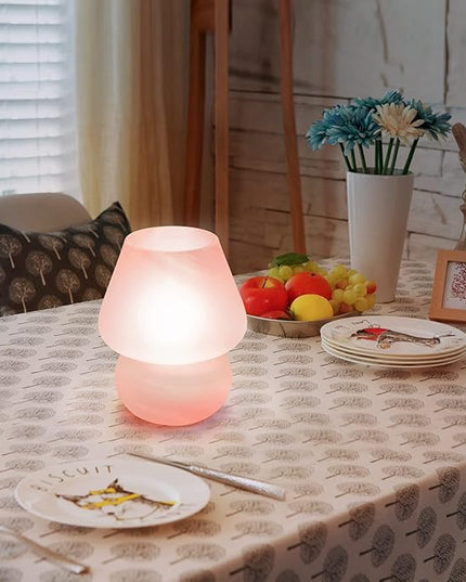 Mushroom Table Lamps for Bedroom Set of 2 Nightstand Light Pink, Small Glass Nightlight Stepless Dimmable Desk Lamp for Dining, Living, Nursery, Vanity, Home Decor, Gift for Girls Women - LeafyLoom