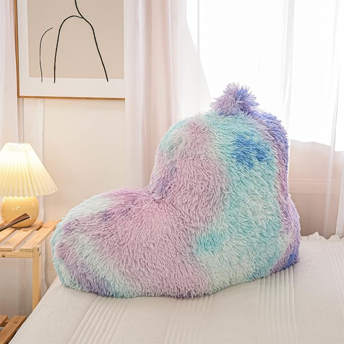 Aimuan Reading Pillow Bed Rest Pillow Plush Shaggy with Arms Cushion for Adults Teens Incline Rest Sitting up & Sleeping Snoring Pillow with Pregnancy Lumbar Back Support (Standard, Blue-Purple) - LeafyLoom