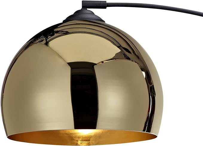 Teamson Home Arquer 66.93" Arc Floor Lamp for Living Rooms, Home Offices, Dining Rooms, Bedrooms with Faux Black Marble Base and Gold Bell Shade - LeafyLoom