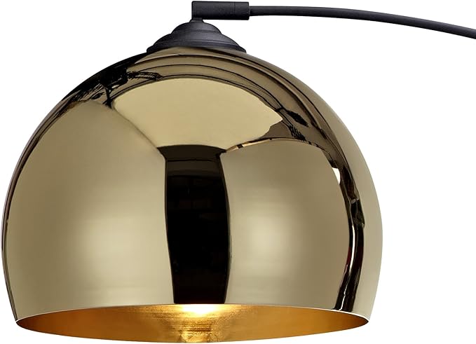 Teamson Home Arquer 66.93" Arc Floor Lamp for Living Rooms, Home Offices, Dining Rooms, Bedrooms with Faux Black Marble Base and Gold Bell Shade - LeafyLoom