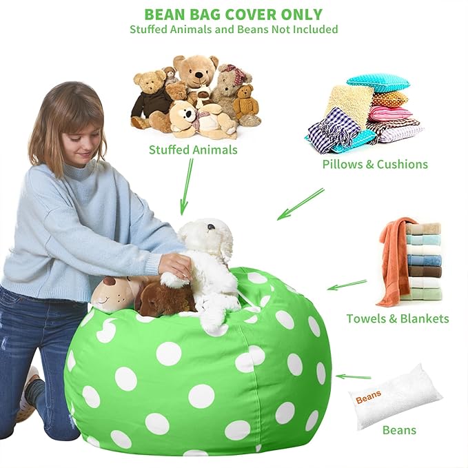 Aubliss Stuffed Animal Bean Bag Storage Chair (Green Dot, X-Large (48'')) - LeafyLoom