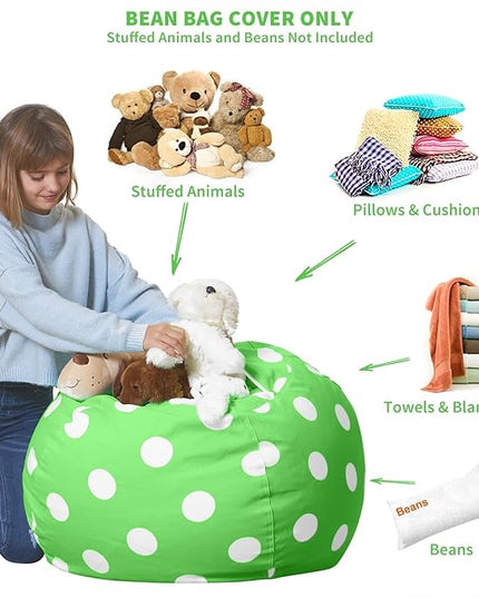 Aubliss Stuffed Animal Bean Bag Storage Chair (Green Dot, Medium (32'')) - LeafyLoom