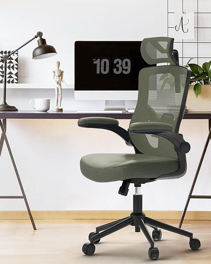 𝑯𝑶𝑴𝑬 𝑶𝑭𝑭𝑰𝑪𝑬 𝑪𝑯𝑨𝑰𝑹, Ergonomic Mesh Desk Chair, High Back Computer Chair- Adjustable Headrest with Flip-Up Arms, Lumbar Support, Swivel Executive Task Chair (Hunter Green, Modern) - LeafyLoom