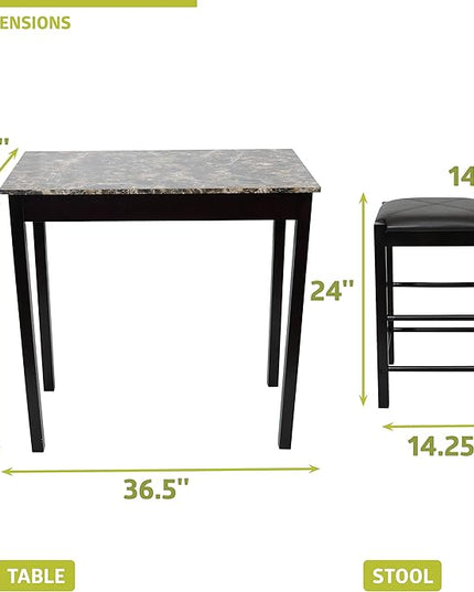 Pearington Remington High Top Counter Height Bar and Pub Table Set with 2 Chairs, Dark Espresso - LeafyLoom