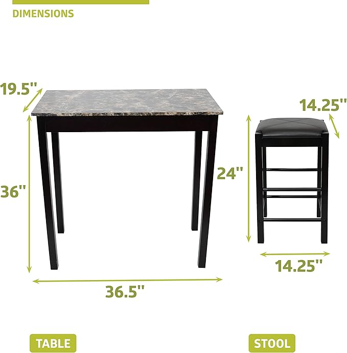 Pearington Remington High Top Counter Height Bar and Pub Table Set with 2 Chairs, Dark Espresso - LeafyLoom