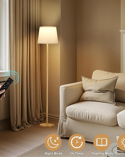 【Upgraded】 Floor Lamps for Living Room, Modern Floor Lamp with Remote Control, Dimmable Colors Temperature Standing Lamp Foot Switch, 9W Bulb Tall Lamps for Bedroom Office Kid Room - Gold - LeafyLoom