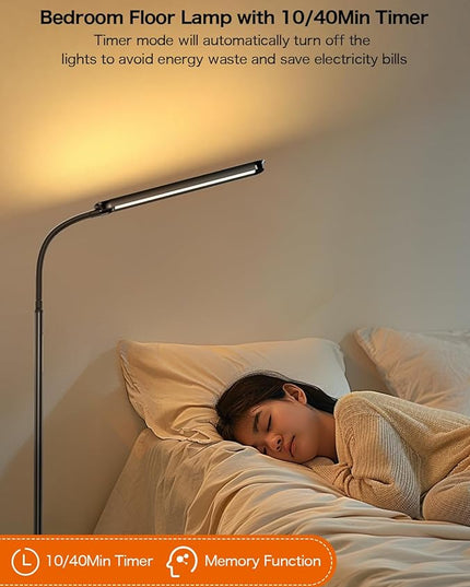 73" LED Floor Lamp,24W Super Bright Double-Sided Tall Standing Lamp with Timer,Remote and Touch Control,Adjustable Colors & Brightness Gooseneck Floor Lamps for Living Room Bedroom Office - LeafyLoom
