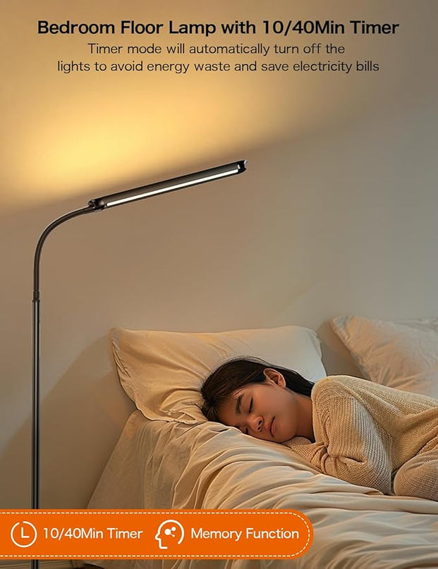 73" LED Floor Lamp,24W Super Bright Double-Sided Tall Standing Lamp with Timer,Remote and Touch Control,Adjustable Colors & Brightness Gooseneck Floor Lamps for Living Room Bedroom Office - LeafyLoom