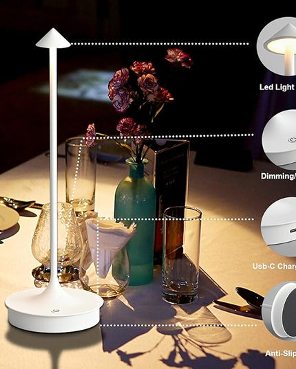 Cordless Table Lamp, Rechargeable Table Light Battery Powered LED Desk Lamp, Stepless Dimming Bedside Lamp, Minimalist Night Light in Aluminum for Restaurant/Bar/Home/Outdoor,White,2Pack - LeafyLoom