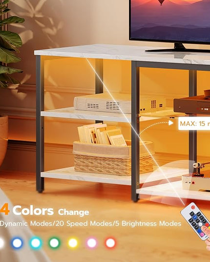 HOOBRO LED TV Stand for 65 Inch TVs with Charging Station, Gaming Entertainment Center with 3-Tier Open Storage, Long Media TV Console Table, TV Stand for Living Room, Bedroom, Marble White BM20UDDS01 - LeafyLoom