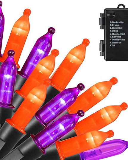 Dazzle Bright Purple and Orange Halloween Lights Battery Operated, 50 LED 16FT Waterproof Halloween Mini String Lights with 8 Modes, Halloween Decorations for Outdoor Indoor Garden Yard Party Decor DazzleBright