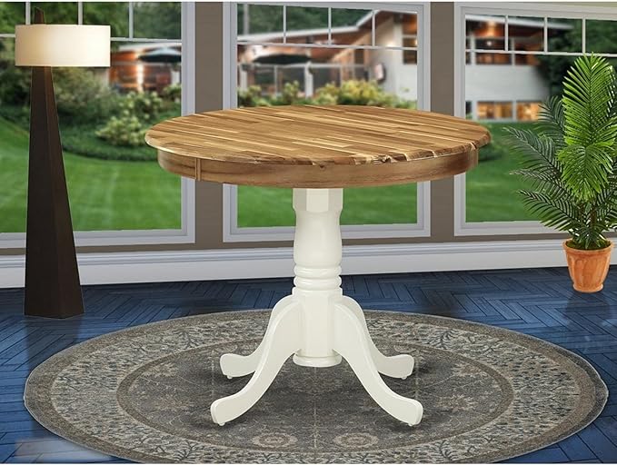 East West Furniture Antique Dining Round Wooden Table Top with Pedestal Base, 36x36 Inch, AMT-NLW-TP - LeafyLoom