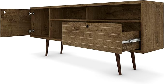 Manhattan Comfort Liberty Mid Century Modern TV Stand for Televisions up to 65 Inches, Bedroom and Living Room Entertainment Center with Storage, Shelves, and Cabinet, 71" Wide, Rustic Brown - LeafyLoom