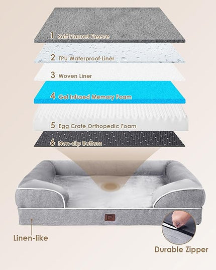 EHEYCIGA Orthopedic Dog Beds Large Sized Dog, Waterproof Memory Foam Pet Bed with Sides, Non-Slip Bottom Large Pet Bed with Washable Removable Cover, Grey EHEYCIGA