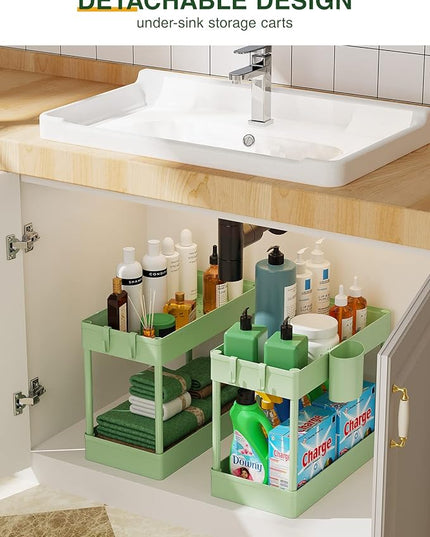 LEHOM Slim Rolling Storage Cart - 4 Tiers Bathroom Organizer Utility Cart Slide Out Storage Shelves Mobile Shelving Unit for Kitchen, Bedroom, Office, Laundry Room, Small Narrow Spaces, Green - LeafyLoom