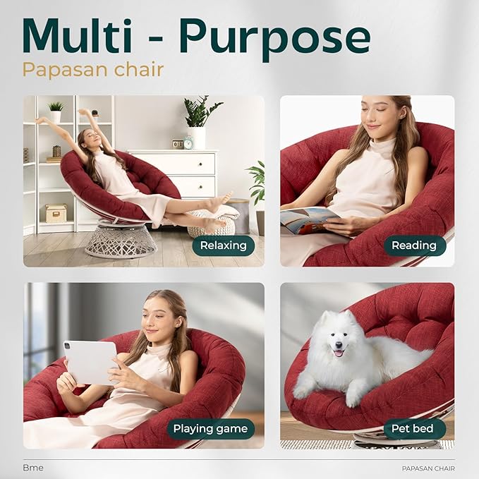 Bme Papasan Chair, Cherry Sangria - White Base - LeafyLoom