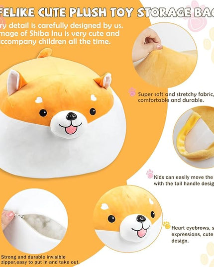 Stuffed Animal Storage Bean Bag Chair Cover for kids Cute Shiba Inu Yellow Dog Large Beanbag Plush Toy Bedroom Décor Organizer Cover, No Beans - LeafyLoom