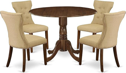 East West Furniture DLGA5-AWA-03 Dublin 5 Piece Set Consist of a Round Dining Room Table with Dropleaf and 4 Parson Kitchen Chairs, 42x42 Inch - LeafyLoom
