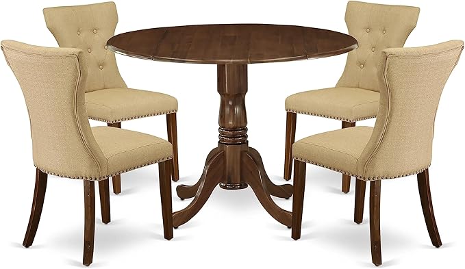 East West Furniture DLGA5-AWA-03 Dublin 5 Piece Set Consist of a Round Dining Room Table with Dropleaf and 4 Parson Kitchen Chairs, 42x42 Inch - LeafyLoom