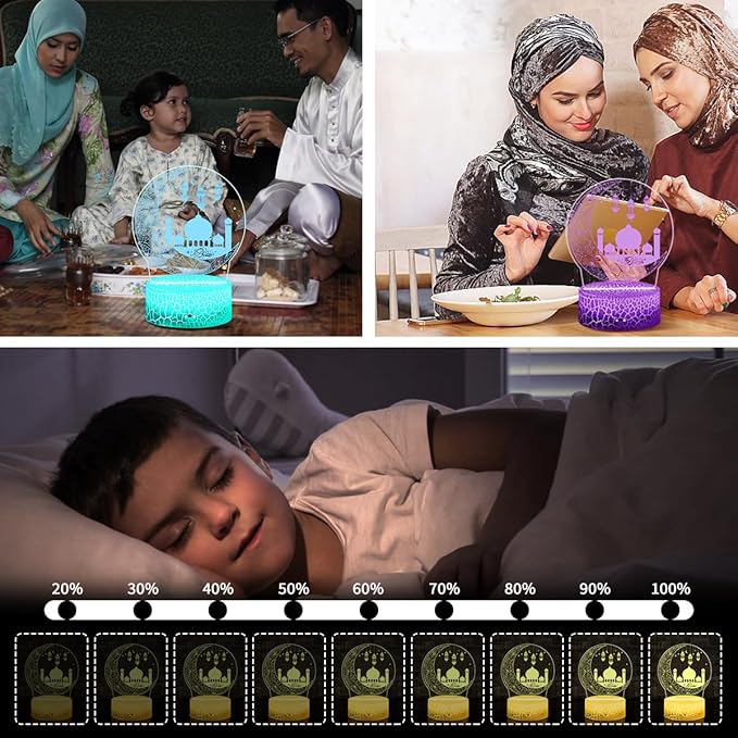Ramadan Mubarak Decorations, Ramadan LED Night Light with Remote 16 Color Flashing, Eid al-Fitr Mubarak 3D Star Moon Lights for Bedroom Ramadan Gifts for Islamic Holiday Believers Muslims Home Decor - LeafyLoom