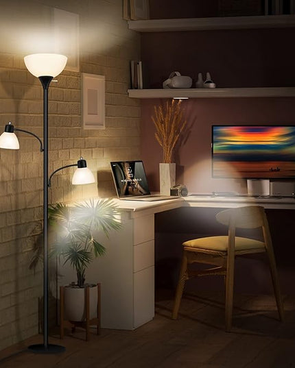 Luvkczc Floor Lamps for Living Room,Torchiere Floor Lamp with 8W Adjustable Reading Lights, Industrial Tall Lamps for Living Room, Bedroom, Office, 3 Bulbs Included - LeafyLoom