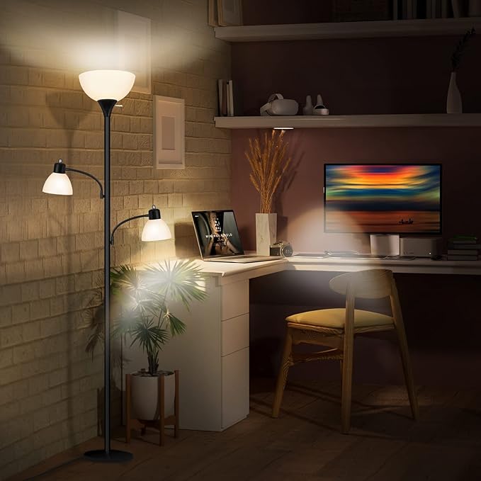 Luvkczc Floor Lamps for Living Room,Torchiere Floor Lamp with 8W Adjustable Reading Lights, Industrial Tall Lamps for Living Room, Bedroom, Office, 3 Bulbs Included - LeafyLoom