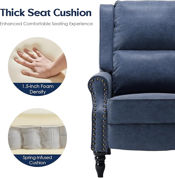 STARY Faux Leather Pushback Recliner Chair for Living Room Bedroom RV, Royal Blue - LeafyLoom