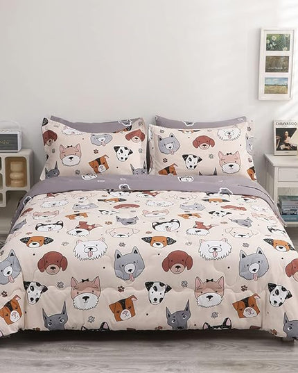 7 Piece Kids Dog Comforter Full Size Cute Animal Dog Bedding Set Bed in A Bag for Boys Girls All Season (1 Comforter, 1 Flat Sheet, 1 Fitted Sheet, 2 Pillowcase and 2 Pillow Sham) - LeafyLoom