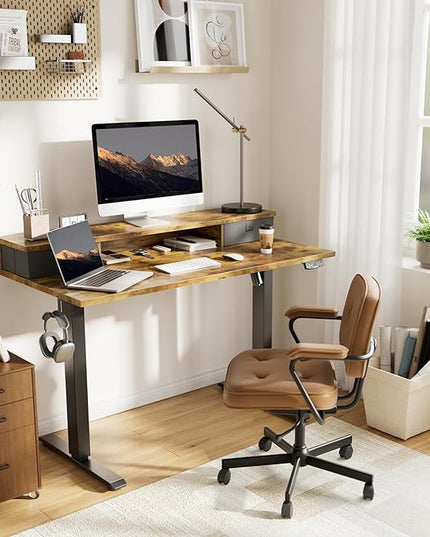 63 x 24 Inches Height Adjustable Electric Standing Desk with 2 Drawers, Stand Up Electric Desk Adjustable Height, Sit Stand Computer Gaming Table with Splice Board, Rustic Brown - LeafyLoom